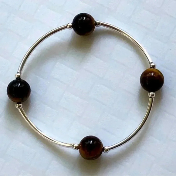 Handmade Blessing Bracelet Stretch 925 Sterling Silver Brown Tiger Eye New NWT - Picture 1 of 4
